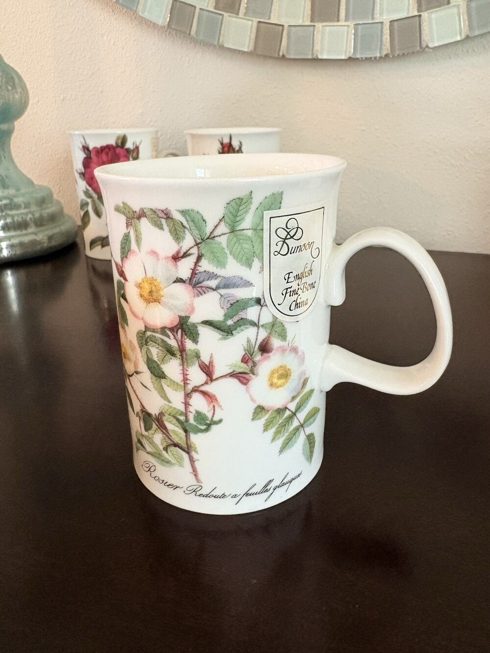 Dunoon Rose Fine Bone China Mug Made in England Floral 4.5”
